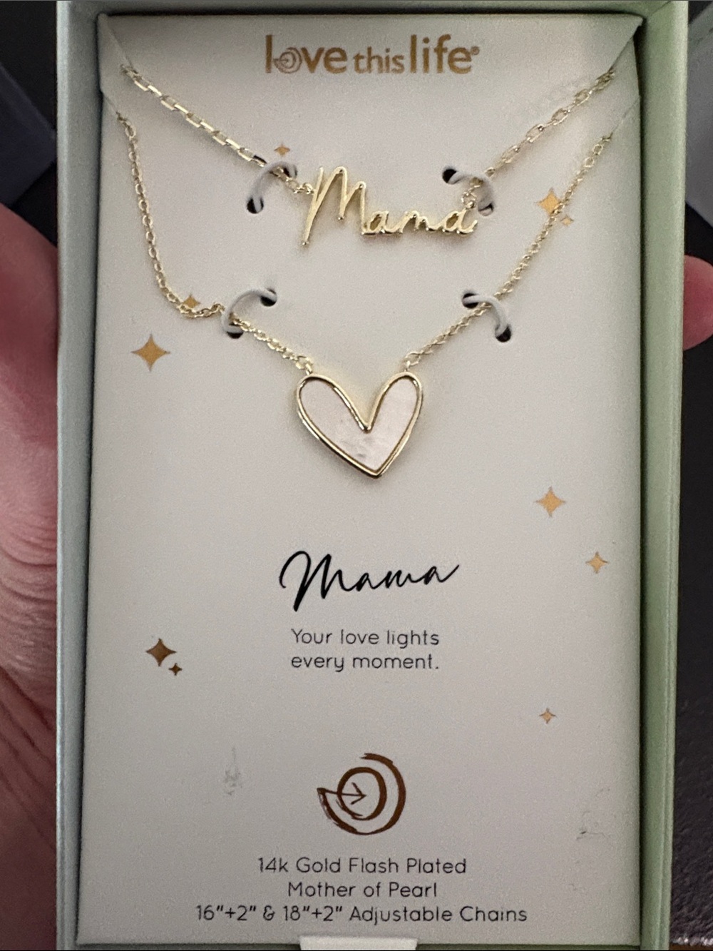 Mama necklace with heart Love This Life Gold and mother of pearl